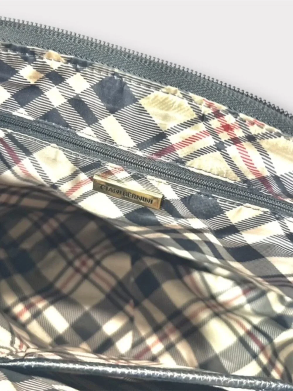 Giani Bernini Womens Leather Hobo Bag Purse Plaid Lining Black Pebble Leather - Picture 8 of 14